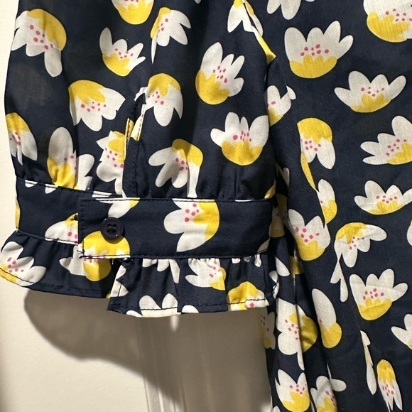 Jade By Melody yellow navy Puff Sleeve blouse summer spring shirt size medium‎ - Picture 8 of 8